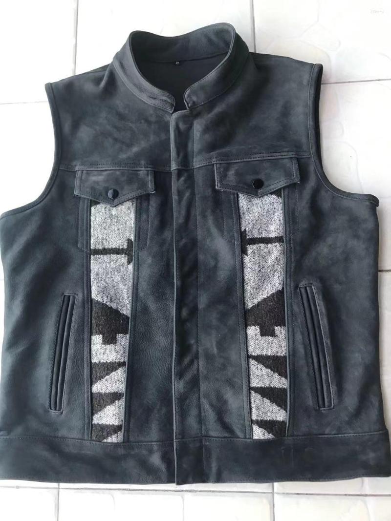Men's Vests Genuine Men's Leather Motorcycle Vest Geometric Carpet Totem Pattern Woollen Cloth Cowhide Waistcoat Sleeveless Jackets, Black
Men's Vests Genuine Men's Leather Motorcycle Vest Geometric Carpet Totem Pattern Woollen Cloth Cowhide Waistcoat Sleeveless Jackets, Black