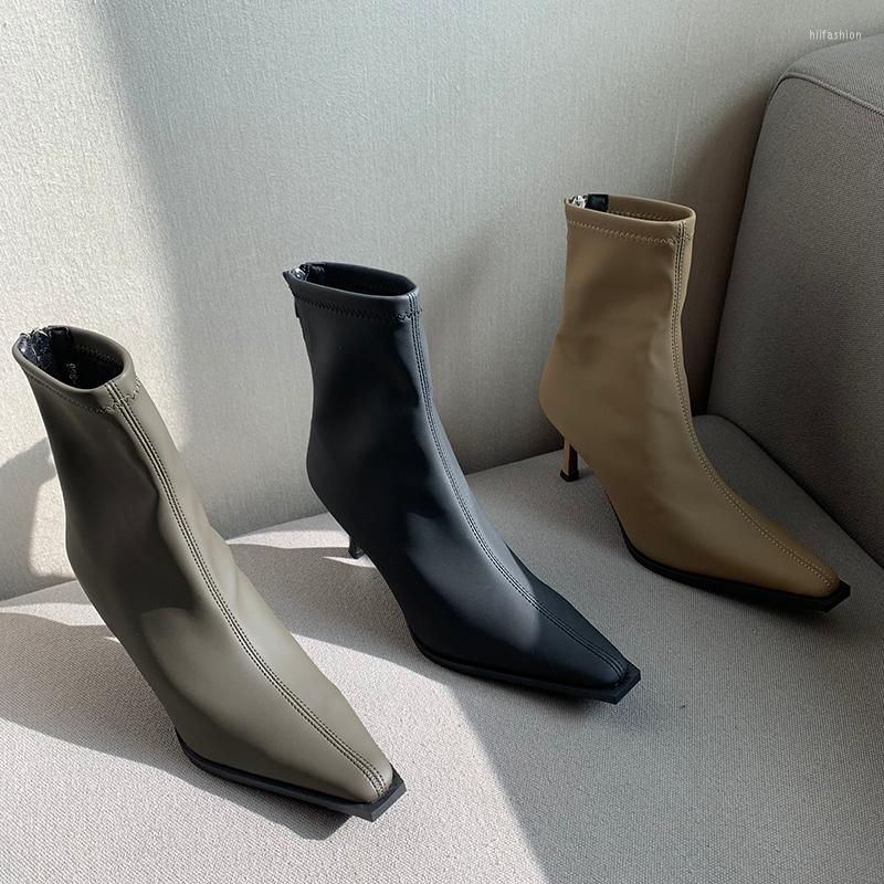 Boots Small Square Toe Women Green/Khaki/Black Sock Stretch Booties Thin High Heels Back Zipper Quality Solid Color Botas
Boots Small Square Toe Women Green/Khaki/Black Sock Stretch Booties Thin High Heels Back Zipper Quality Solid Color Botas
