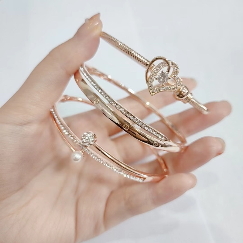 Mixed Zircon Charm Rose Gold Bracelet Micro Set Rhinestones Bangle Gold Silver
