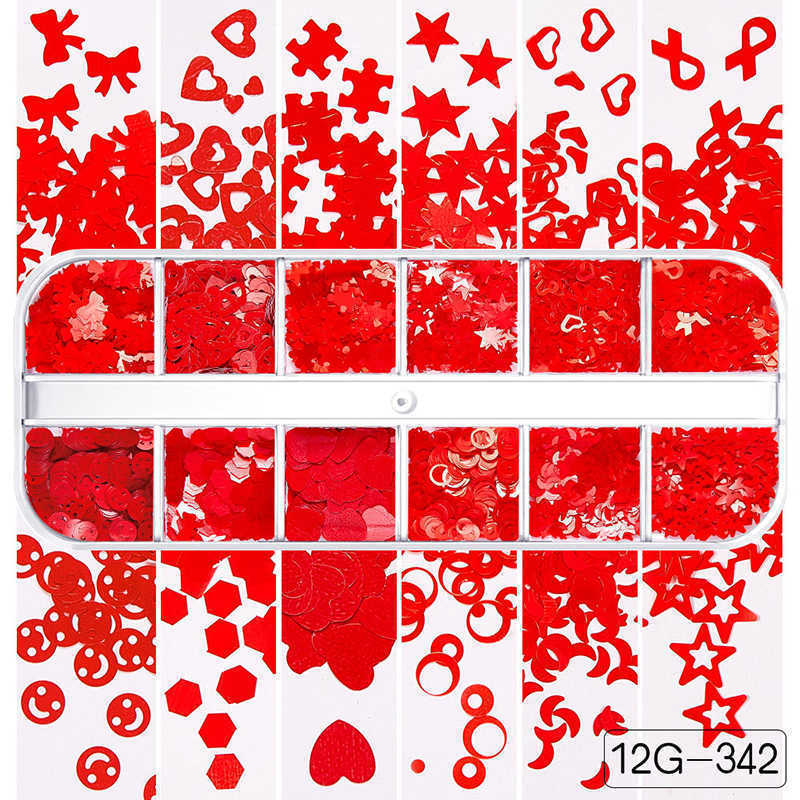 12 Grids Heart Nail Glitter Flakes Art Decals 3D Sweet Sequins Design Nails Valentines Day Decorations Manicure Nagel Glitter Vlokken Art Decals