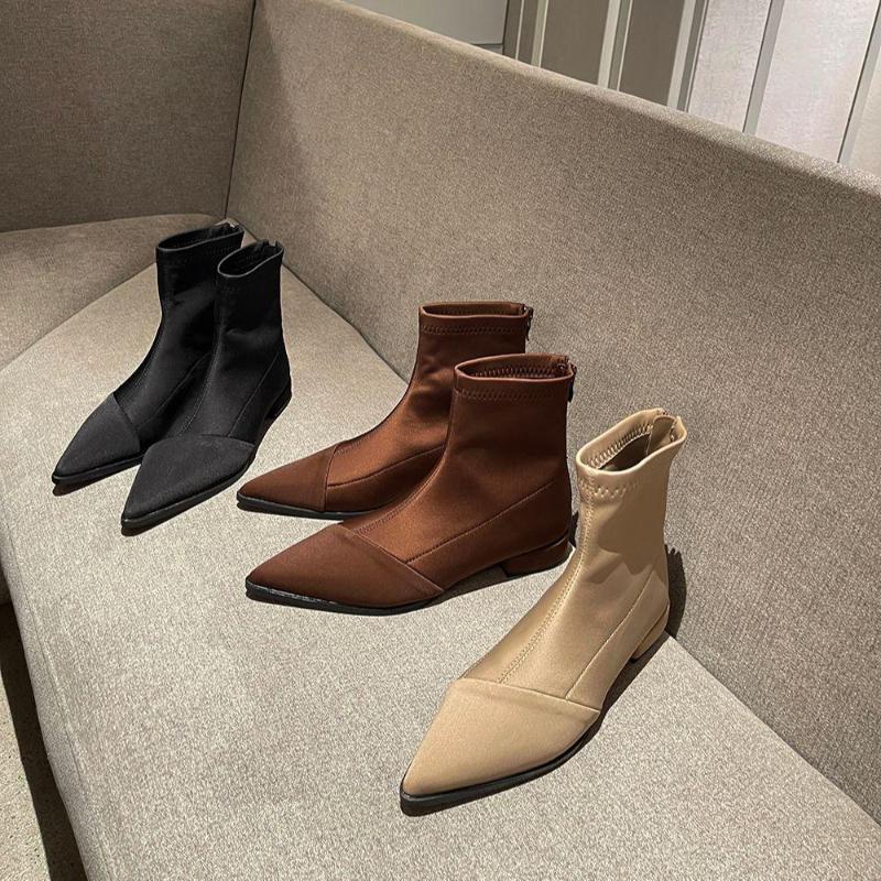 Boots Pointed Toe Women Ankle 2022 Arrivals Black Brown Beige Flat Heeled Back Zipper Satin Dress Shoes Woman Elegant
Boots Pointed Toe Women Ankle 2022 Arrivals Black Brown Beige Flat Heeled Back Zipper Satin Dress Shoes Woman Elegant