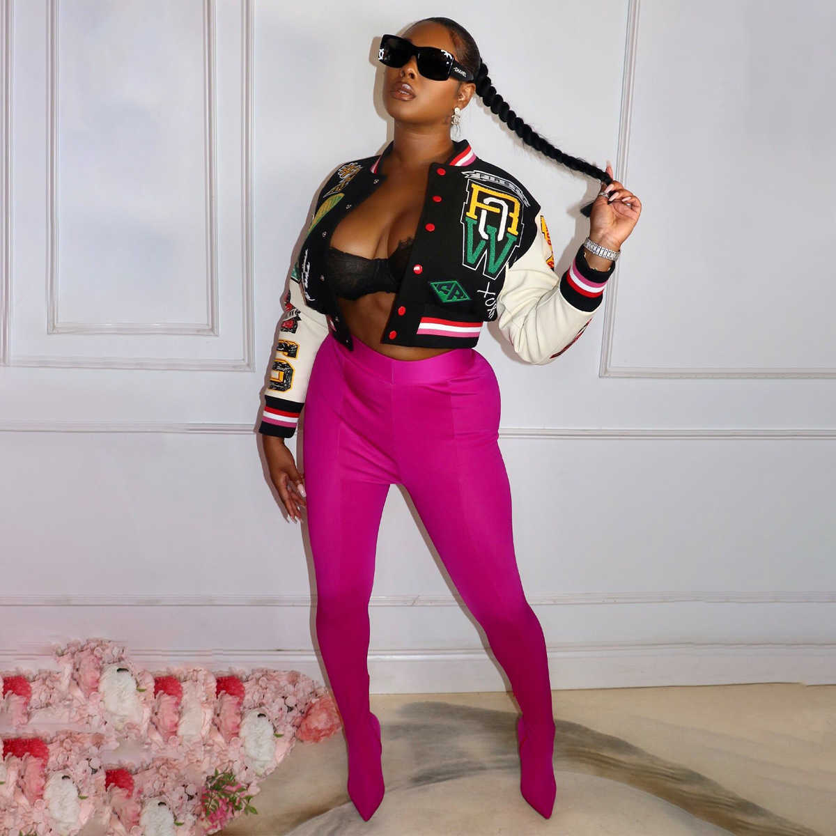 New Baseball Jackets Full Position Printed Threaded Varsity Desinger Women Cropped Patchwork Button Letterman Coats