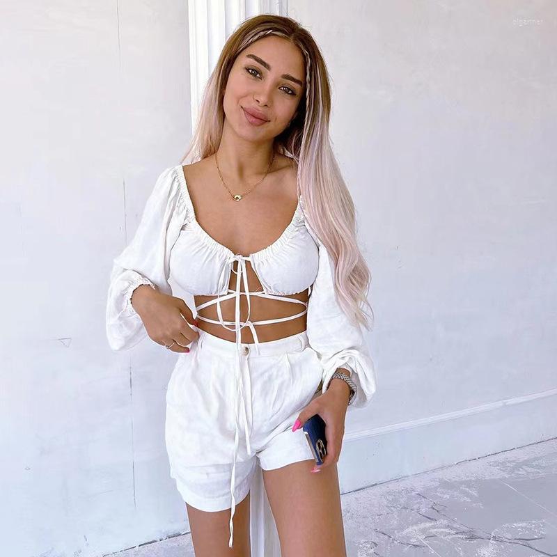 Women' Tracksuits Sexy Pure Cotton Two Piece Set Women Summer Low Neck Long Sleeve Lace Up Bare Midriff Tops Solid Casual Button Straight, Green
Women' Tracksuits Sexy Pure Cotton Two Piece Set Women Summer Low Neck Long Sleeve Lace Up Bare Midriff Tops Solid Casual Button Straight, Green
