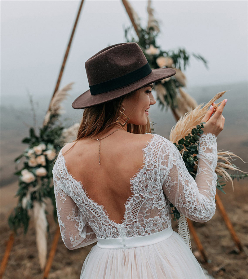 Long Sleeve Boho Wedding Dresses for Women Bride V-Neck A-e Beach Bridal Gowns Bohemian Marriage Dress Vestidos De Noiva