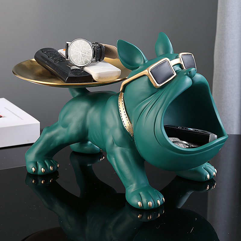 Decorative Objects Figurines Cool French Bulldog Butler Decor with Tray Big Mouth Dog Statue Storage Box Animal Resin Sculputre Figurine Home Gift 221