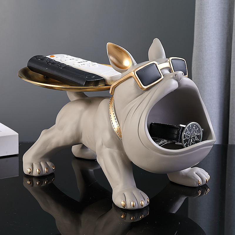 Decorative Objects Figurines Cool French Bulldog Butler Decor with Tray Big Mouth Dog Statue Storage Box Animal Resin Sculputre Figurine Home Gift 221