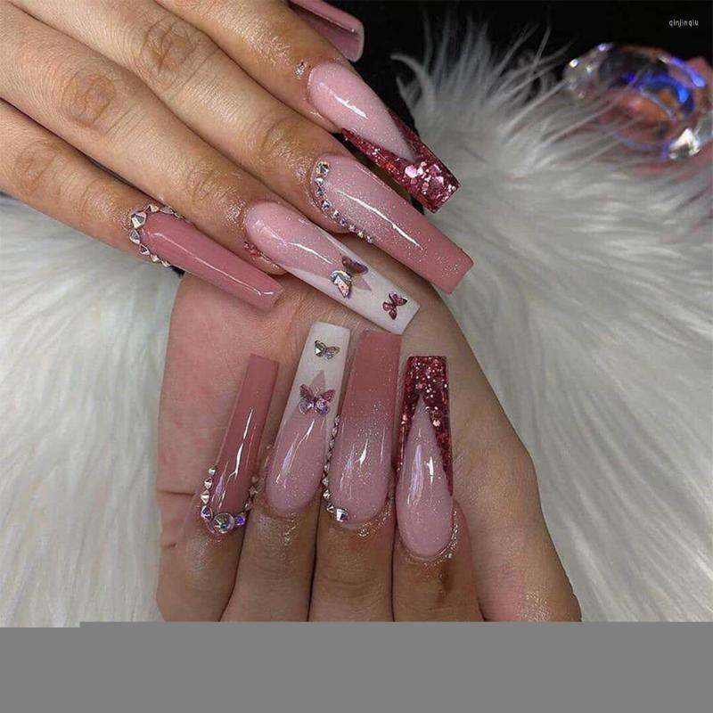 False Nails 24pcs Ballerina Nail Pink Butterfly Full Cover Super Shiny Rhinestones Wine Red Fake Patch Finished Manicure Tip, 726101
False Nails 24pcs Ballerina Nail Pink Butterfly Full Cover Super Shiny Rhinestones Wine Red Fake Patch Finished Manicure Tip, 726101