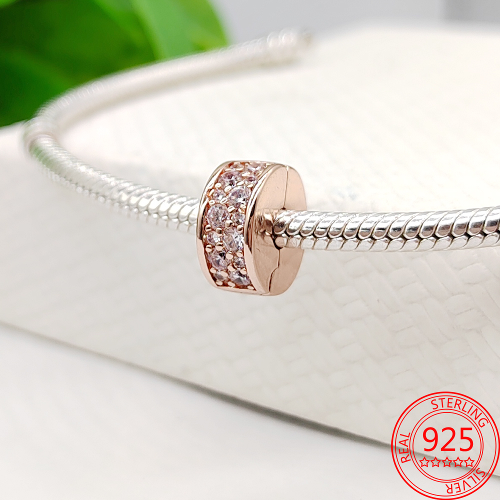 The New Popular 925 Sterling Silver Charm Beads Sparking Pavi Gem Series Fashion Womens Bracelet Diy Jewelry