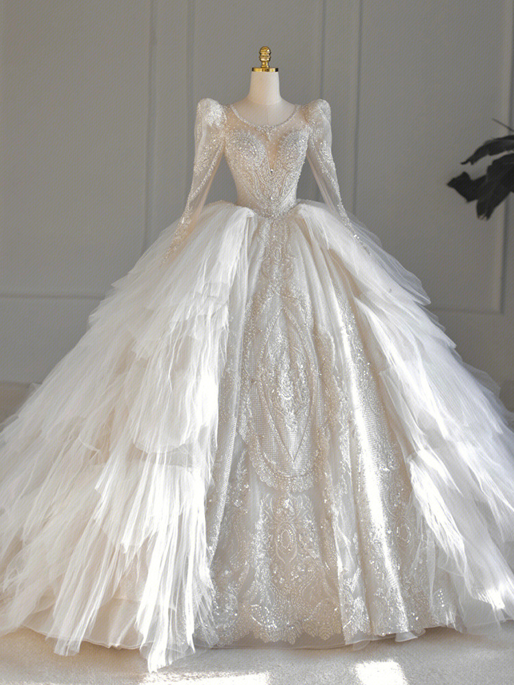 Luxury Beaded Embroidery Wedding Dresses Princess Gowns Sweetheart Corset Organza Cathedral Church Ball Gown Bride Dress 2023