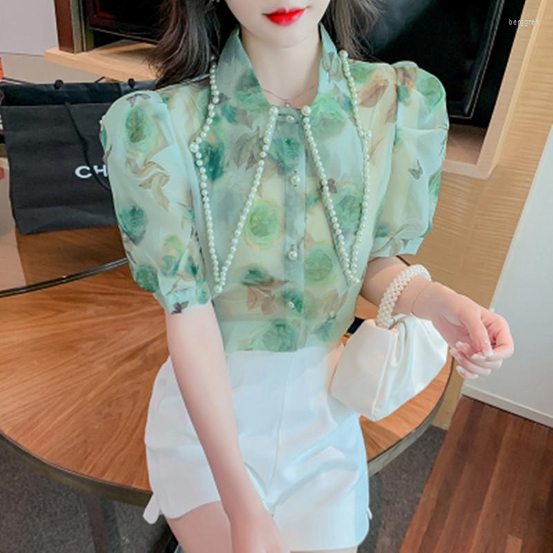 Women' Blouses Fashion Heavy Industry Beaded Pointed Collar Floral Shirt Women' 2022 Summer Pattern Elegant Western Style Top, Green
Women' Blouses Fashion Heavy Industry Beaded Pointed Collar Floral Shirt Women' 2022 Summer Pattern Elegant Western Style Top, Green
