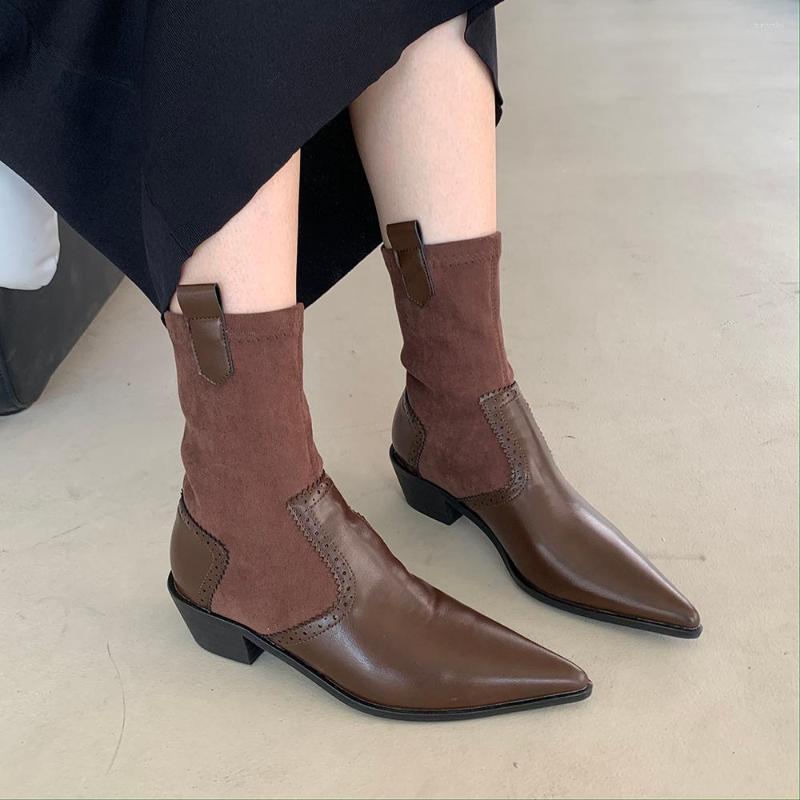Boots Black Brown Beige Women Ankle Pointed Toe 2022 Arrivals Sock PU Leather Flat Mid Heels Slip On Stretch 39
Boots Black Brown Beige Women Ankle Pointed Toe 2022 Arrivals Sock PU Leather Flat Mid Heels Slip On Stretch 39