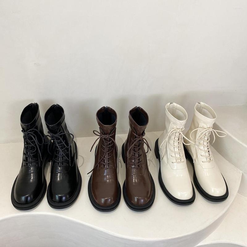 Boots Black White Brown Women Ankle Round Toe Cross Tied Lace Up Flat Low Heels Back Zipper Fashion Autumn Winter Booties 2022
Boots Black White Brown Women Ankle Round Toe Cross Tied Lace Up Flat Low Heels Back Zipper Fashion Autumn Winter Booties 2022