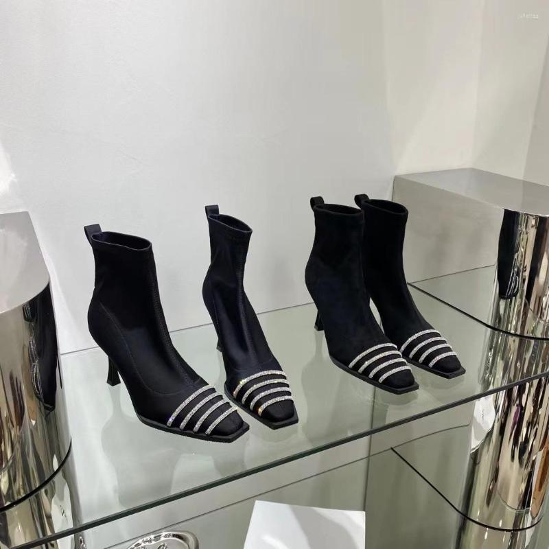Boots Sexy Women Ankle Square Toe Rhinestone Metal Chian Thin High Heels Short Booties Flock/ Slip On Stretch Botas Fashion, Black-lycra
Boots Sexy Women Ankle Square Toe Rhinestone Metal Chian Thin High Heels Short Booties Flock/ Slip On Stretch Botas Fashion, Black-lycra