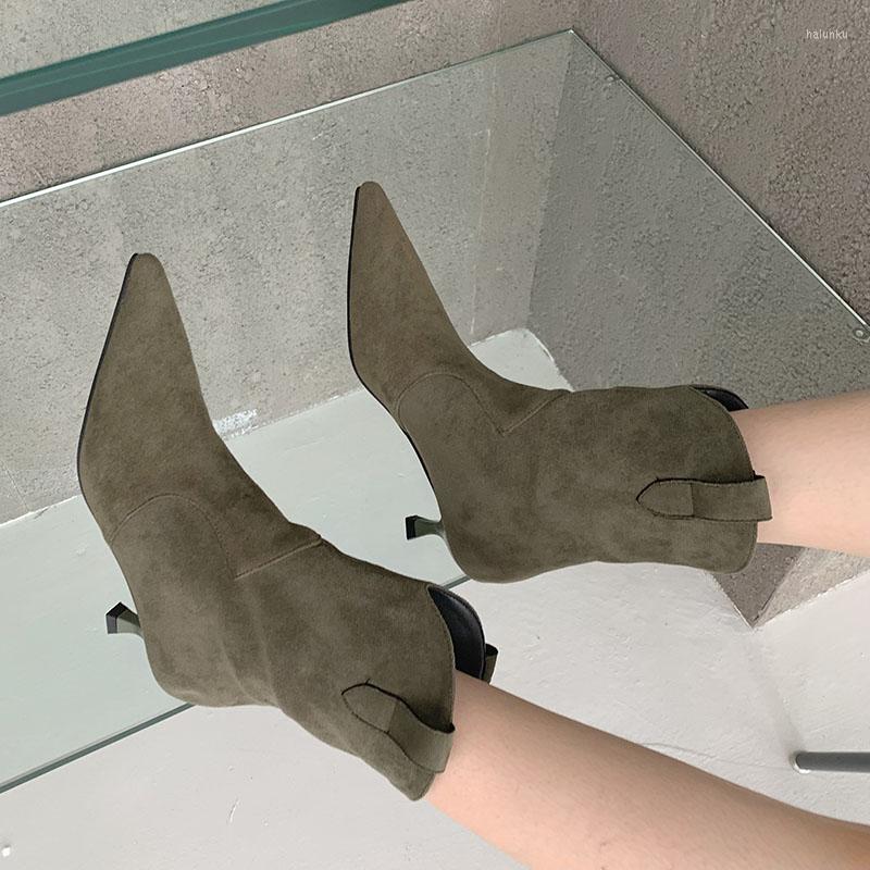 Boots Flock Women Ankle Pointed Toe Sock Slip On Thin Mid Heels Black Brown Green 2022 Arrivals Winter 39
Boots Flock Women Ankle Pointed Toe Sock Slip On Thin Mid Heels Black Brown Green 2022 Arrivals Winter 39