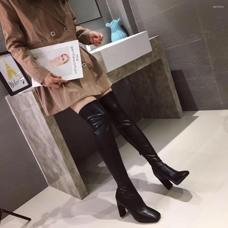 Boots Round Toe Women Over The Knee Booties Side Zipper Black Beige Fashion Knight Thick High Heels Pumps Sock Botas, Black 1
Boots Round Toe Women Over The Knee Booties Side Zipper Black Beige Fashion Knight Thick High Heels Pumps Sock Botas, Black 1