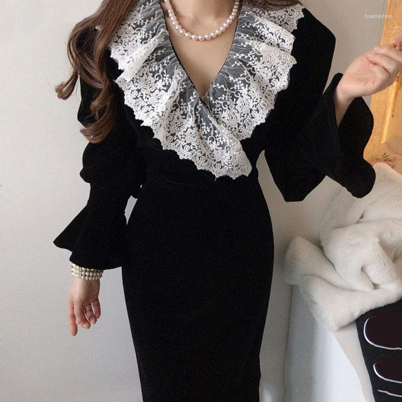 Casual Dresses Lace Large Lapel Bag Hip Black Velvet Dress Bodycon Long Party Vestidos Elegantes Mujer 2022 Ruffle Mermaid Flare Sleeve
Casual Dresses Lace Large Lapel Bag Hip Black Velvet Dress Bodycon Long Party Vestidos Elegantes Mujer 2022 Ruffle Mermaid Flare Sleeve