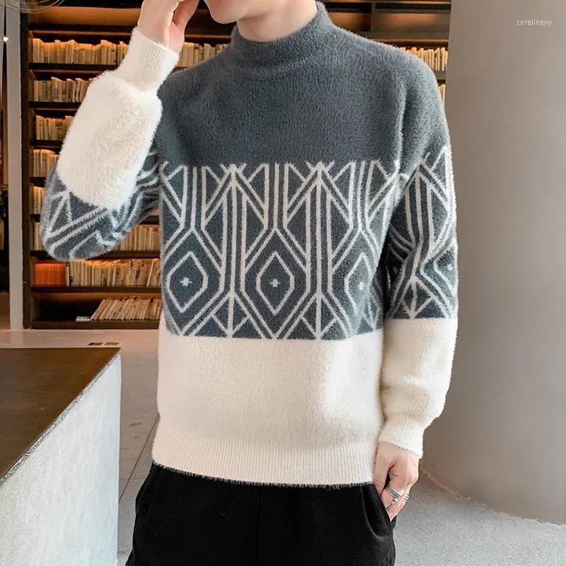 Men's Sweaters Mink Fleece Sweater Men Half-High Collar Thicken Warm Knitted Long-Sleeve Tops Harajuku Patchwork Knitwear Casual Pullover, Blue
Men's Sweaters Mink Fleece Sweater Men Half-High Collar Thicken Warm Knitted Long-Sleeve Tops Harajuku Patchwork Knitwear Casual Pullover, Blue