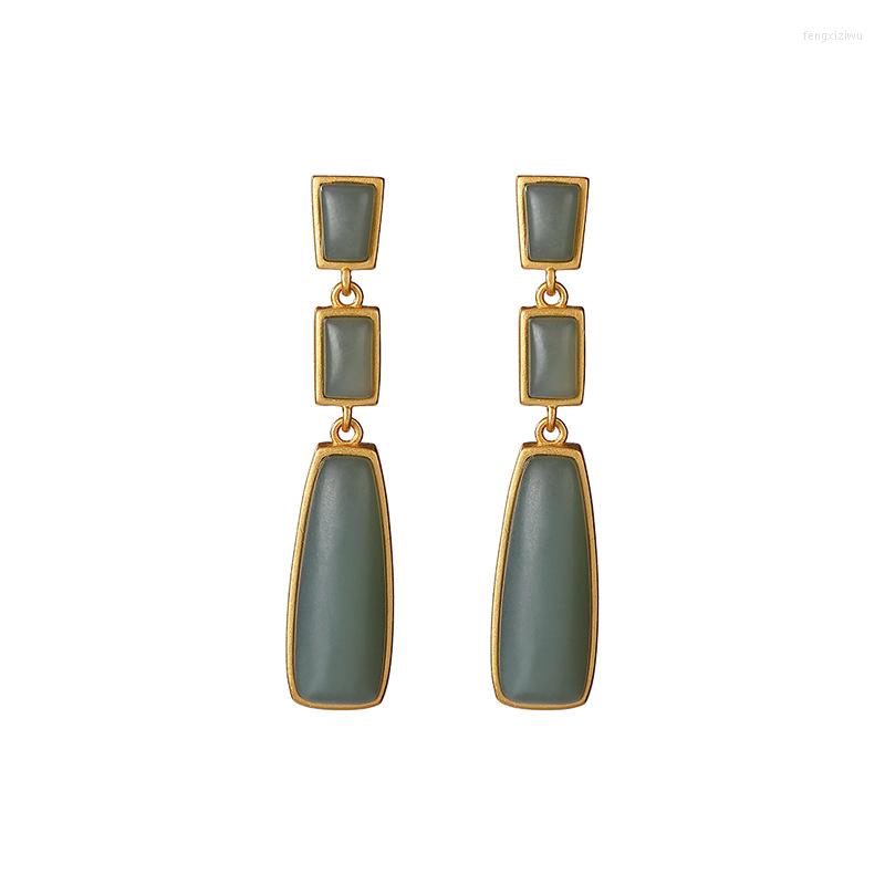 Dangle Earrings 925 Sterling Silver Gold Plated Hetian Jade Qiemo Blue Stud Personality Fashion Lady Temperament Eardrop Earring
Dangle Earrings 925 Sterling Silver Gold Plated Hetian Jade Qiemo Blue Stud Personality Fashion Lady Temperament Eardrop Earring