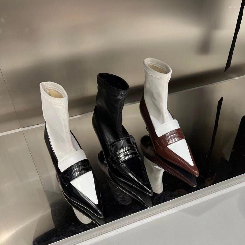 Boots Mixed Color Women Ankle Pointed Toe Stretch Shoes Black Brown White Slip On Thin Mid Heels High Qualiyu Fashion Party 39
Boots Mixed Color Women Ankle Pointed Toe Stretch Shoes Black Brown White Slip On Thin Mid Heels High Qualiyu Fashion Party 39
