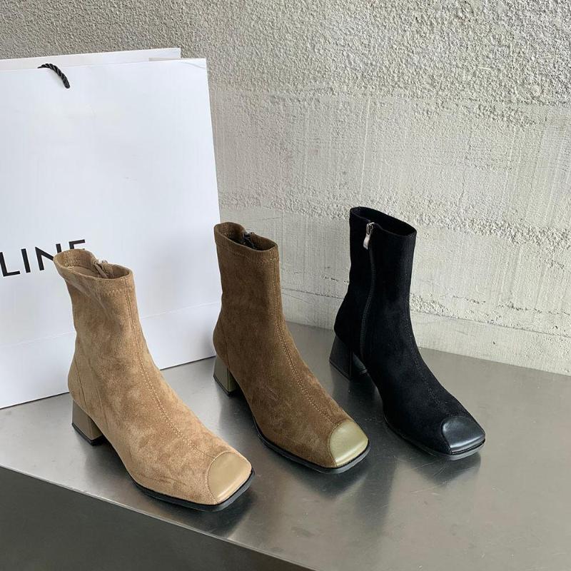 Boots Square Toe Women Ankle Flock Winter Short Booties Mid Heels Woman Black Brown Beige Side Zipper Party Pumps
Boots Square Toe Women Ankle Flock Winter Short Booties Mid Heels Woman Black Brown Beige Side Zipper Party Pumps