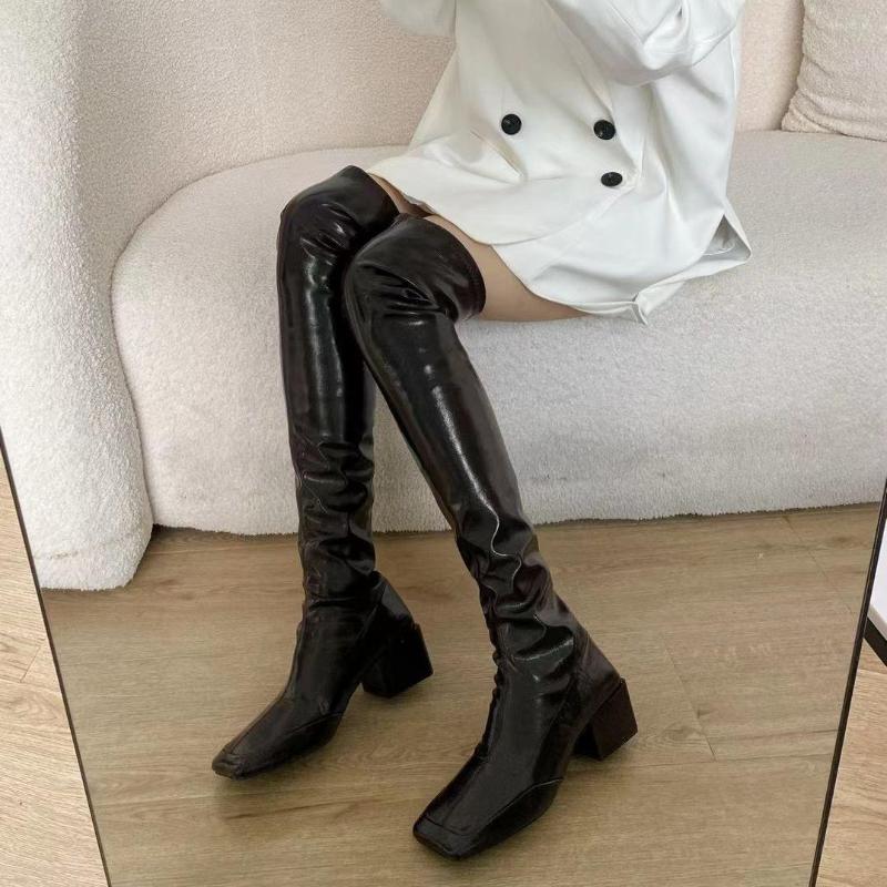 Boots Square Toe Fashion Women Over The Knee High Booties Patent Leather Black Brown White Flat Mid Heels Slip On WInter Botas 35-39
Boots Square Toe Fashion Women Over The Knee High Booties Patent Leather Black Brown White Flat Mid Heels Slip On WInter Botas 35-39