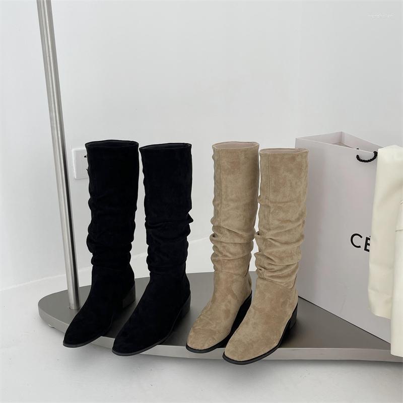 Boots Round Toe Women Knee Flock Knight Flat Heeled Black Beige Thick Low Heels Slip On Fashion Party Long Pumps 35-39
Boots Round Toe Women Knee Flock Knight Flat Heeled Black Beige Thick Low Heels Slip On Fashion Party Long Pumps 35-39