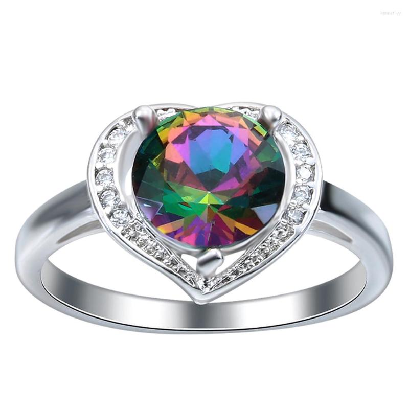 Wedding Rings Hainon Love Heart Rainbow CZ Ring Silver Color Bands Zircon Jewelry Women Fashion Accessories Engagement
Wedding Rings Hainon Love Heart Rainbow CZ Ring Silver Color Bands Zircon Jewelry Women Fashion Accessories Engagement