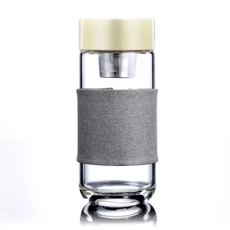 350ml Glass Water Bottles Heat Resistant Round Office Car Cup With Stainless Steel Tea Infuser Strainer Tumblers