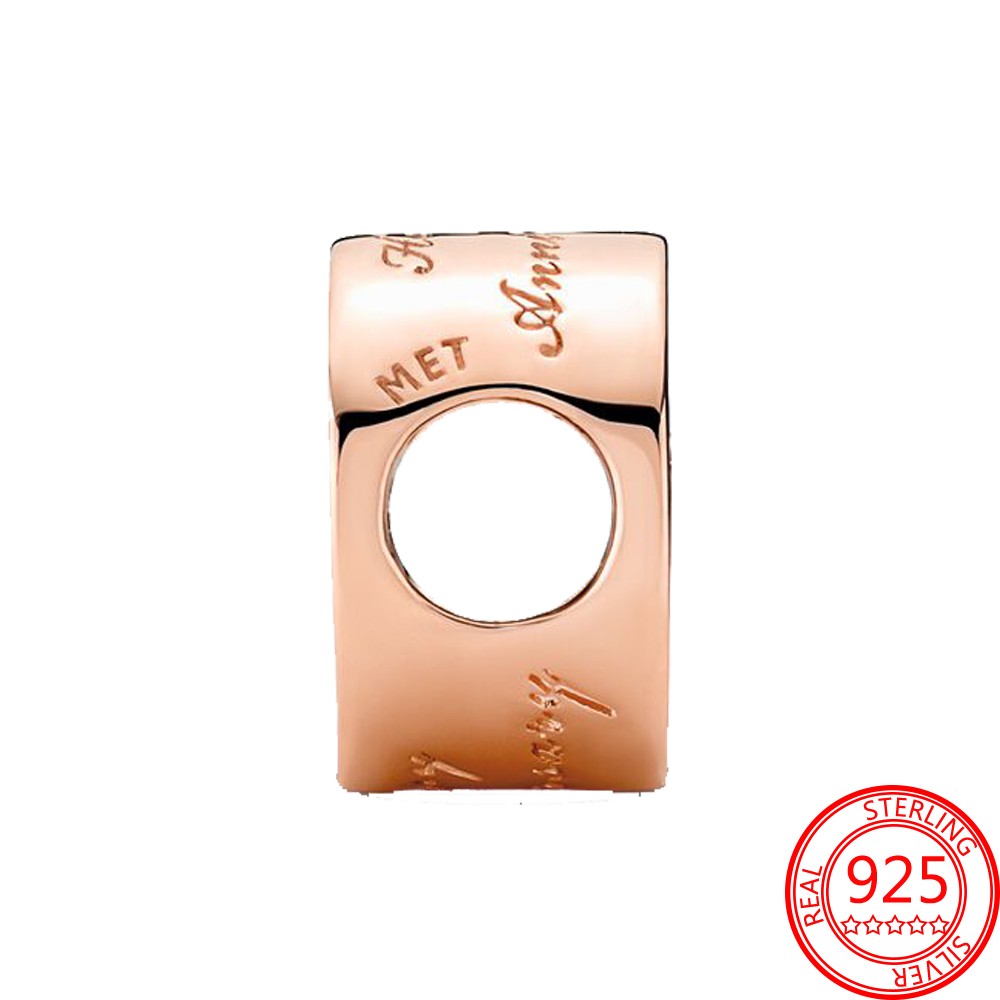 New Popular 925 Sterling Silver Suspension Rose Golden Round Incision Anniversary Charm Classic Bracelet Womens Jewelry Graduation Gift