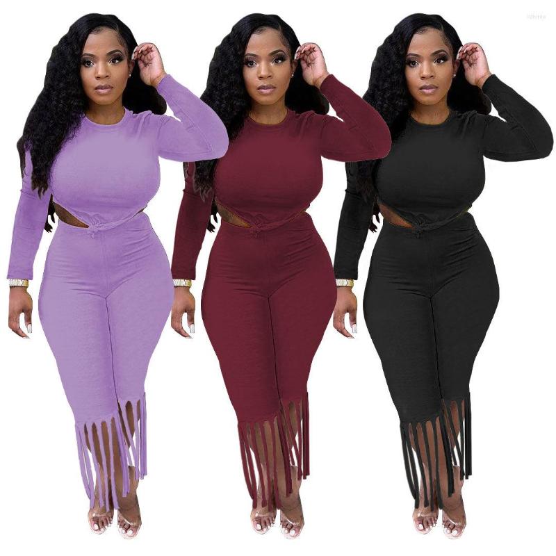 Women' Two Piece Pants Zaggin 2022 Autumn Women Solid 3-colors Skinny 2-Piece Suit Sexy Lady O-neck Full Sleeve Tops Calf-length Tassel, Black
Women' Two Piece Pants Zaggin 2022 Autumn Women Solid 3-colors Skinny 2-Piece Suit Sexy Lady O-neck Full Sleeve Tops Calf-length Tassel, Black