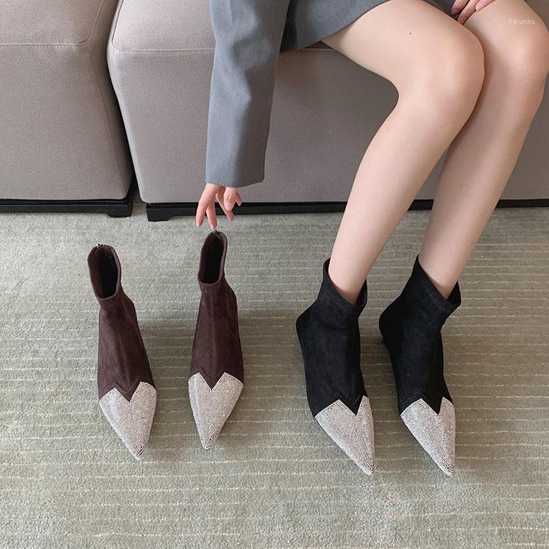 Boots Pointed Toe Women Sock 2022 Arrivals Rhinestone Full Crystal Stretch Brown Black Thin Low Heels Back Zip Closed
Boots Pointed Toe Women Sock 2022 Arrivals Rhinestone Full Crystal Stretch Brown Black Thin Low Heels Back Zip Closed