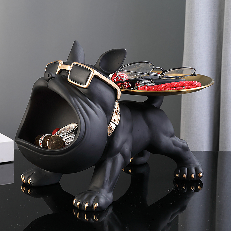 Decorative Objects Figurines Cool French Bulldog Butler Decor with Tray Big Mouth Dog Statue Storage Box Animal Resin Sculputre Figurine Home Gift 221