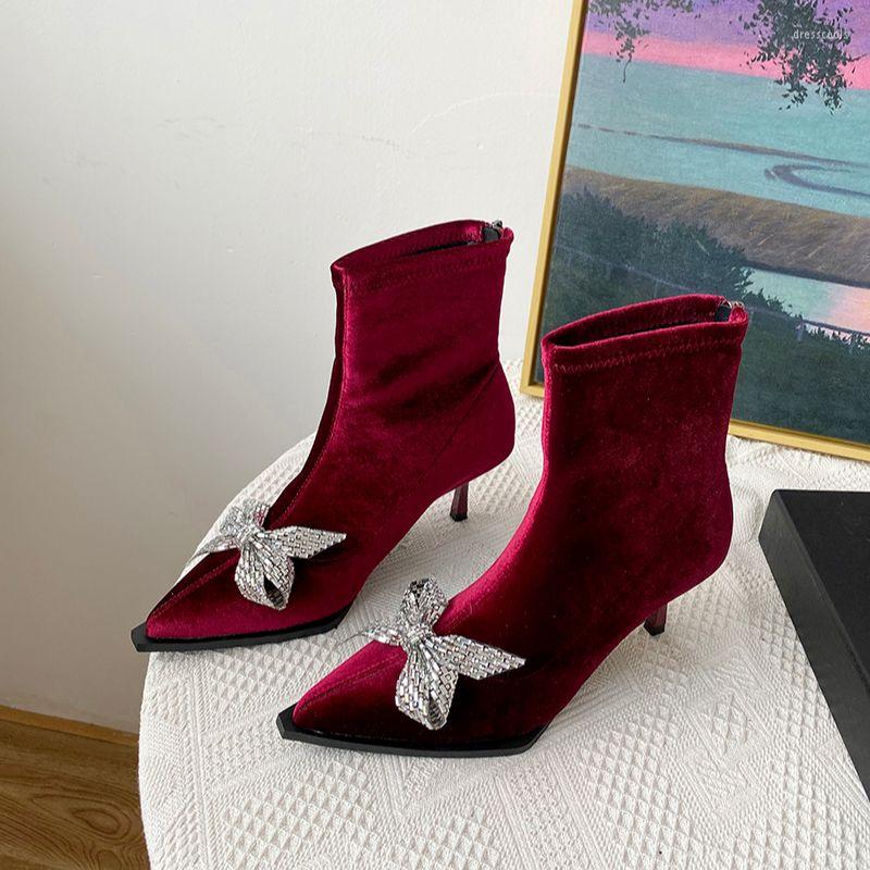 Boots Elegant Women Ankle Pointed Toe Satin Sock Booties Thin High Heels Wine Red/Brown/Black Back Zipper Stretch Shoes Winter
Boots Elegant Women Ankle Pointed Toe Satin Sock Booties Thin High Heels Wine Red/Brown/Black Back Zipper Stretch Shoes Winter