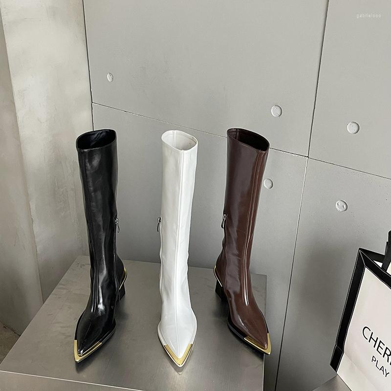 Boots Fashion Women Knee High Pointed Toe Black Brown White Side Zipper Square Heels 2022 Arrivals Metal Decoration 39
Boots Fashion Women Knee High Pointed Toe Black Brown White Side Zipper Square Heels 2022 Arrivals Metal Decoration 39