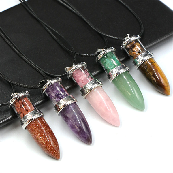 European and American New Crystal Quartz Pendant Neckplaces Fashion Amethyst Stone Bullet shaped Wishing Bottle Pendant for Women AC1033
European and American New Crystal Quartz Pendant Neckplaces Fashion Amethyst Stone Bullet shaped Wishing Bottle Pendant for Women AC1033