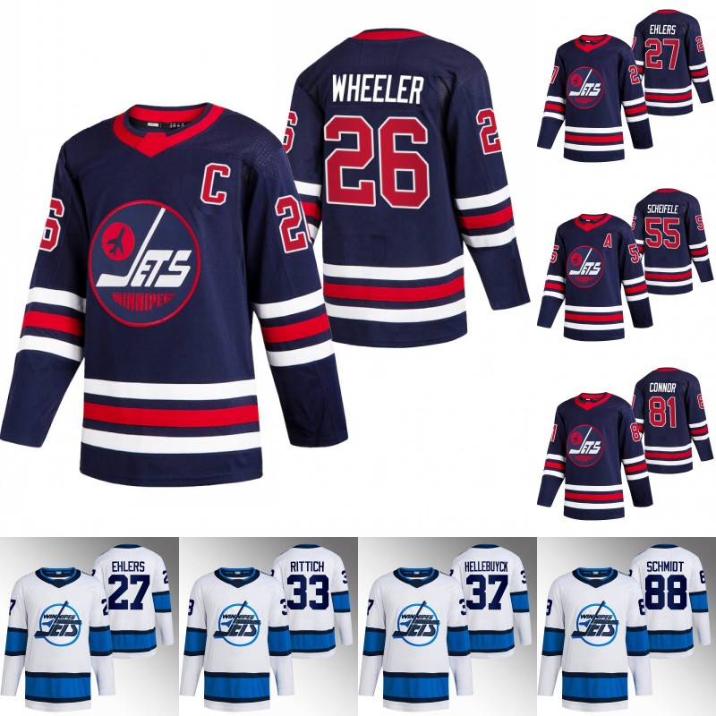 

#26 Blake Wheeler Jets 2022 Reverse Retro Jersey Nikolaj Ehlers Kyle Connor Pierre-Luc Dubois Mark Scheifele Nate Schmidt David Rittich Adam Lowry Josh Morrissey, Youth third blue s-xl