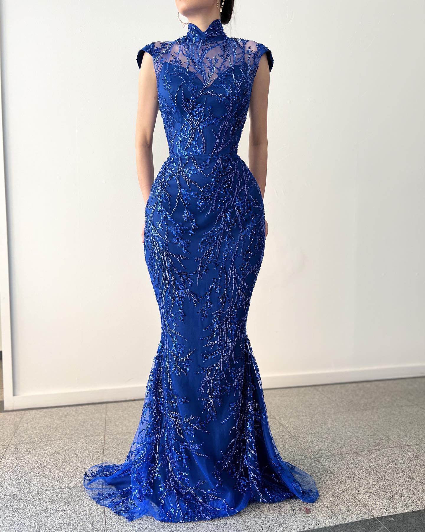 Elegant Prom Dress Mermaid Layered Evening Dress High Collar Jewel Stain Net with Applique Beaded Custom Made Formal Dubai Dress Plus Size Robes