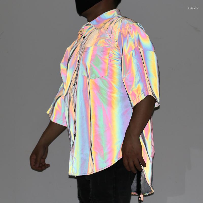 Men' Casual Shirts Personality Oversized Blouse Ribbons Colorful Reflective Shirt Men Night Reflect Light Hip Hop Punk Long Short Sleeve
Men' Casual Shirts Personality Oversized Blouse Ribbons Colorful Reflective Shirt Men Night Reflect Light Hip Hop Punk Long Short Sleeve