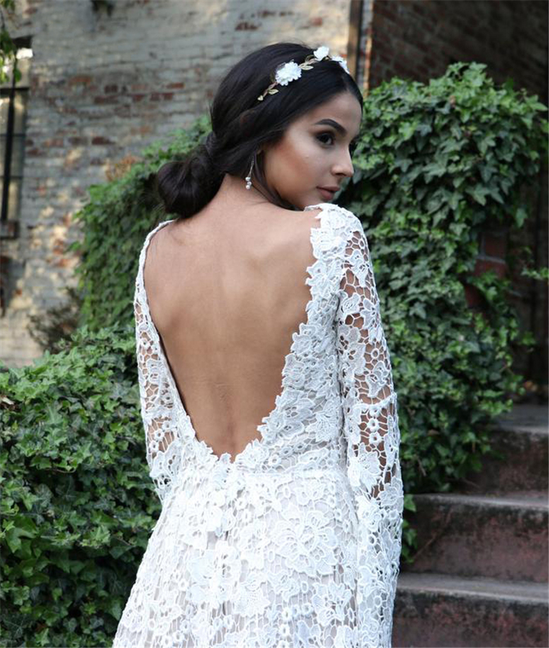 Lace Boho Wedding Dresses for Women Long Sleeve Backless A-e Bohemian Bride Dress Beach Bridal Gowns Vestidos De Novia