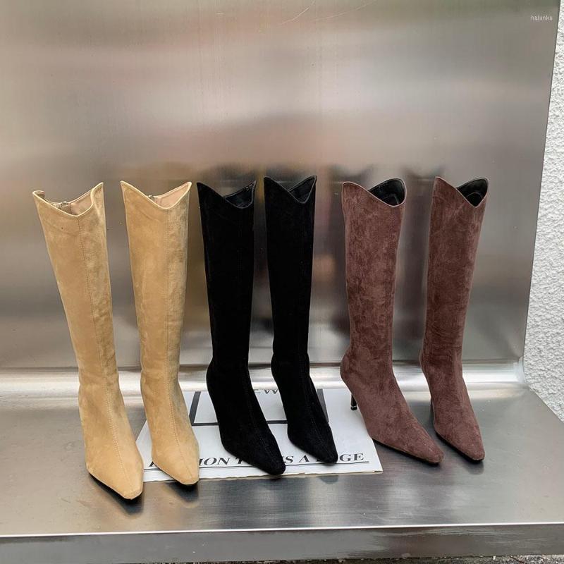Boots 2022 Women Knee High Flock Sock Booties Thin Heels Pointed Toe Black Beige Brown Stetch Shoes Back Zipper Party Botas
Boots 2022 Women Knee High Flock Sock Booties Thin Heels Pointed Toe Black Beige Brown Stetch Shoes Back Zipper Party Botas