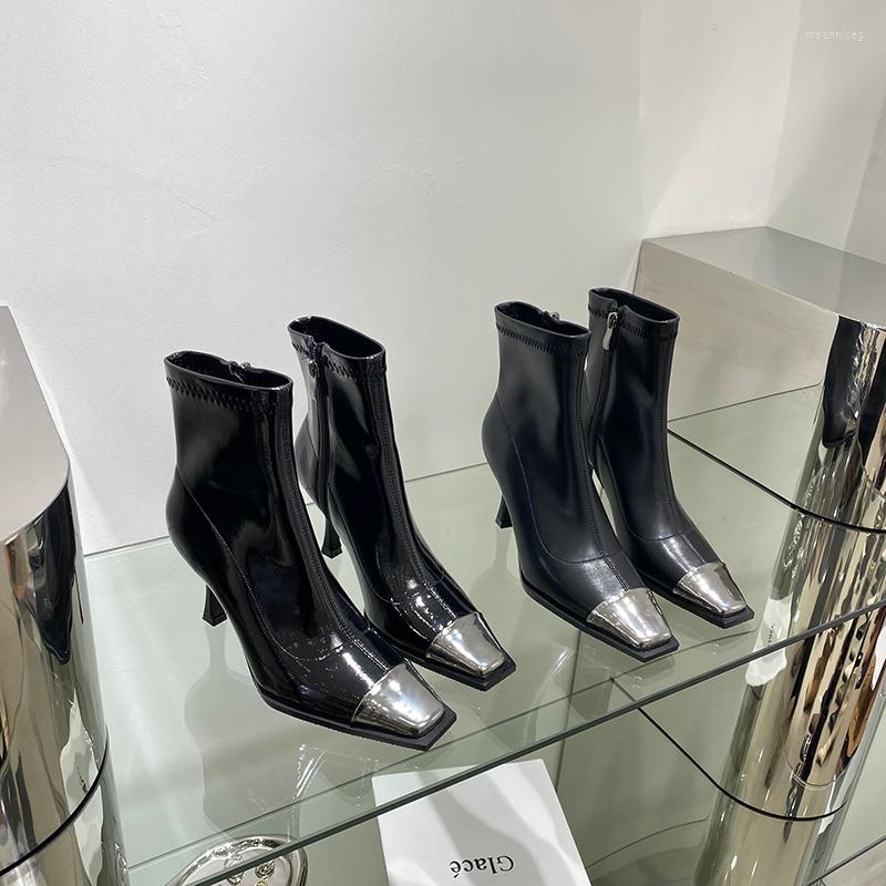 Boots Square Toe Women Ankle Stretch Shoes 2022 Arrivals Black Patent/PU Leather Side Zipper Metal Thin High Heels 35-39, Black 1
Boots Square Toe Women Ankle Stretch Shoes 2022 Arrivals Black Patent/PU Leather Side Zipper Metal Thin High Heels 35-39, Black 1