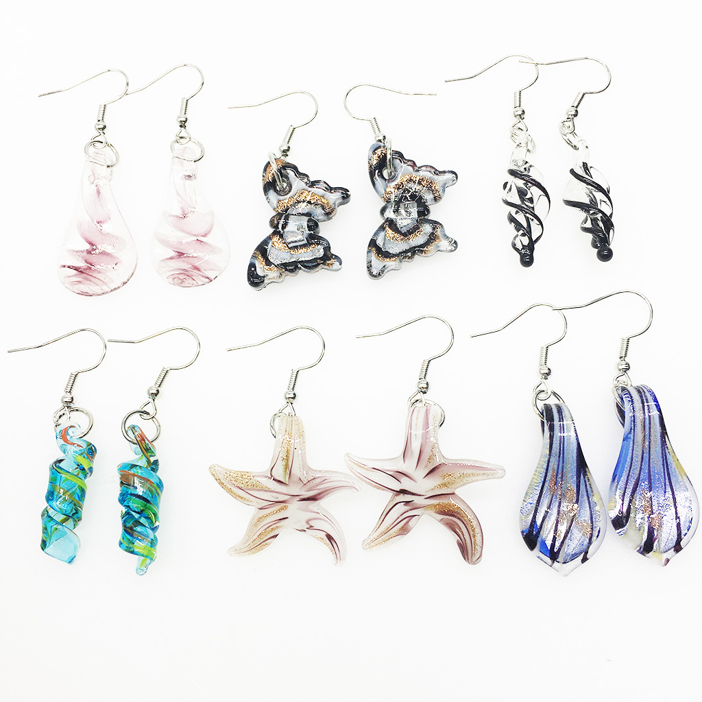 6 Pairs Different Shapes Dangle & Chandelier Glaze Murano Glass Earrings For Women Butterfly Stars Starfish Spiral Water Drops
6 Pairs Different Shapes Dangle & Chandelier Glaze Murano Glass Earrings For Women Butterfly Stars Starfish Spiral Water Drops