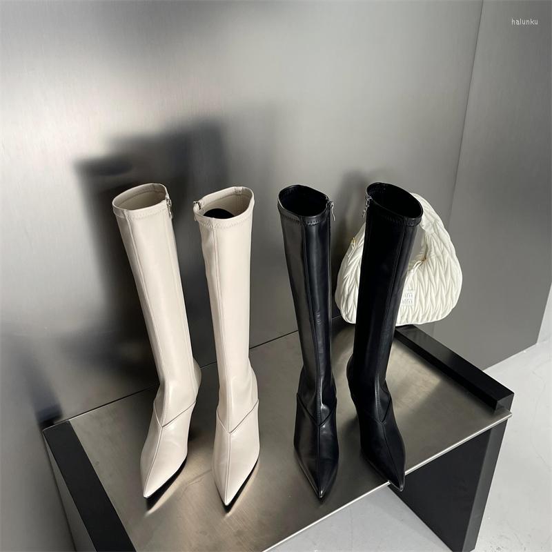 Boots Black White Women Knee High Thin Mid Heels Stretch Shoes Side Zipper Fashion Pointed Toe Winter Autumn Pumps Dress Booties
Boots Black White Women Knee High Thin Mid Heels Stretch Shoes Side Zipper Fashion Pointed Toe Winter Autumn Pumps Dress Booties