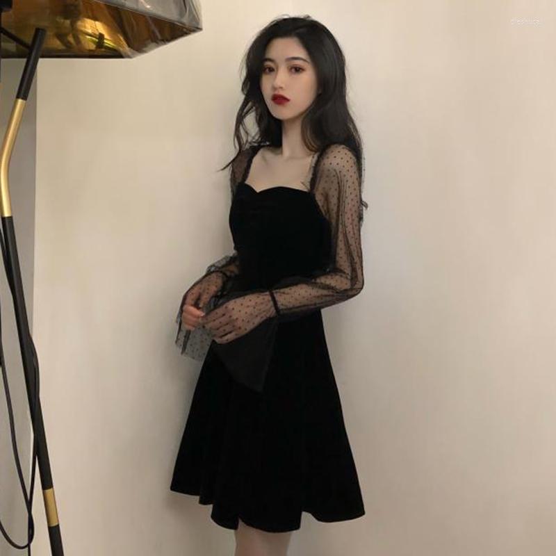 Casual Dresses Spring Summer Thin Women's Clothing Black Mesh Patchwork Short Slim Fit Flare Sleeve Dress Temperament Fashion 
Casual Dresses Spring Summer Thin Women's Clothing Black Mesh Patchwork Short Slim Fit Flare Sleeve Dress Temperament Fashion