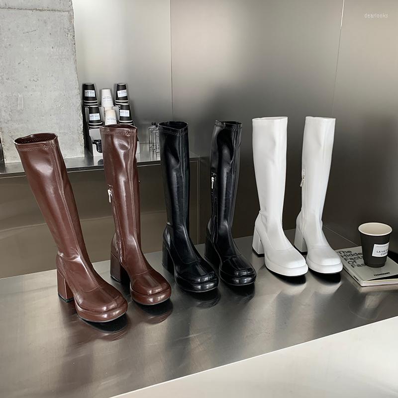 Boots Fashion Women Knee Round Toe Sock Booties Platform Pumps Black White Brown Side Zipper Thick High Heels Winter Botas
Boots Fashion Women Knee Round Toe Sock Booties Platform Pumps Black White Brown Side Zipper Thick High Heels Winter Botas