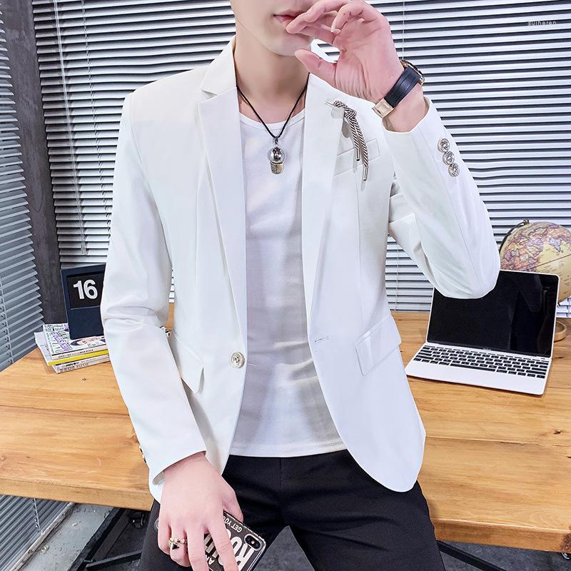 Men's Suits HOO 2022 Men's Spring And Autumn Casual Blazer Youth Slim, White