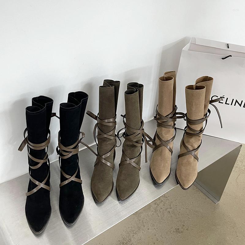 Boots Flock Women Mid Calf 2022 S Winter Pointed Toe Cross Tied Lace Up Flat Heeled Black Green Beige Slip On Soft Booties
Boots Flock Women Mid Calf 2022 S Winter Pointed Toe Cross Tied Lace Up Flat Heeled Black Green Beige Slip On Soft Booties