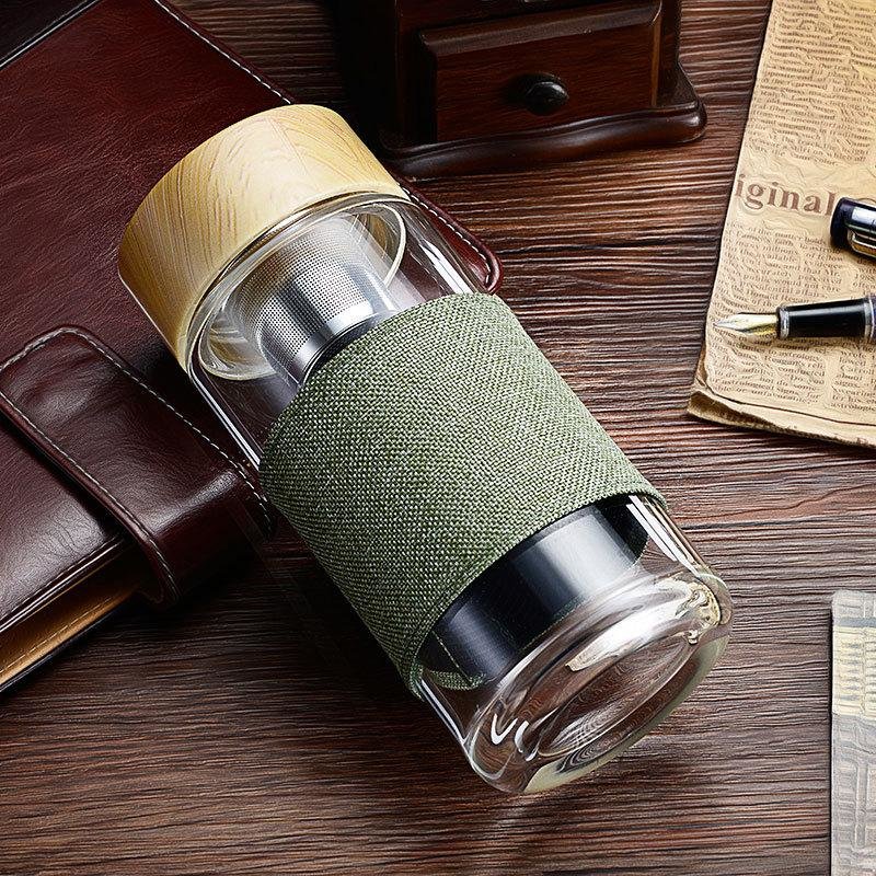 350ml Glass Water Bottles Heat Resistant Round Office Car Cup With Stainless Steel Tea Infuser Strainer Tumblers