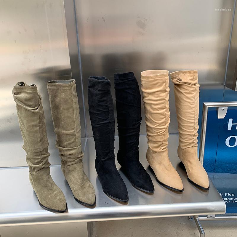 Boots Pointed Toe Women Knee High Flock Flat Low Heels Black Beige Green Slip On Western Botas WInter Snow Woman 35-39
Boots Pointed Toe Women Knee High Flock Flat Low Heels Black Beige Green Slip On Western Botas WInter Snow Woman 35-39