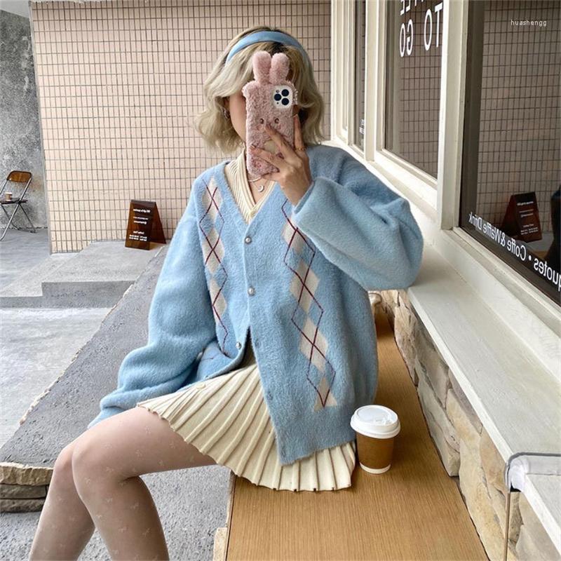 Women' Knits Women' & Tees Preppy Style Knitted Woolen Furry Blue Plaid Cardigans Sweater Women V Neck Loose Pull Female Tops Short
Women' Knits Women' & Tees Preppy Style Knitted Woolen Furry Blue Plaid Cardigans Sweater Women V Neck Loose Pull Female Tops Short